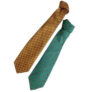 Two Vintage Green and Gold 100% Imperial Silk Neck Ties NWT